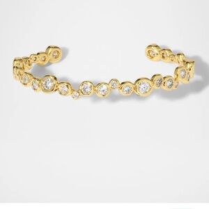 New Alexis Bittar Gold Crystal Bezel-Set Open Cuff Bracelet